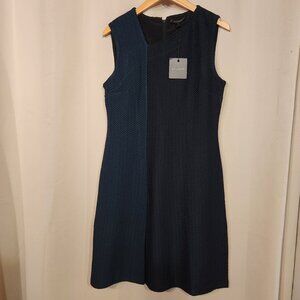St John Herringbone Wool Blend Petrol/Caviar Dress Sleeveless Sz 6 NWT